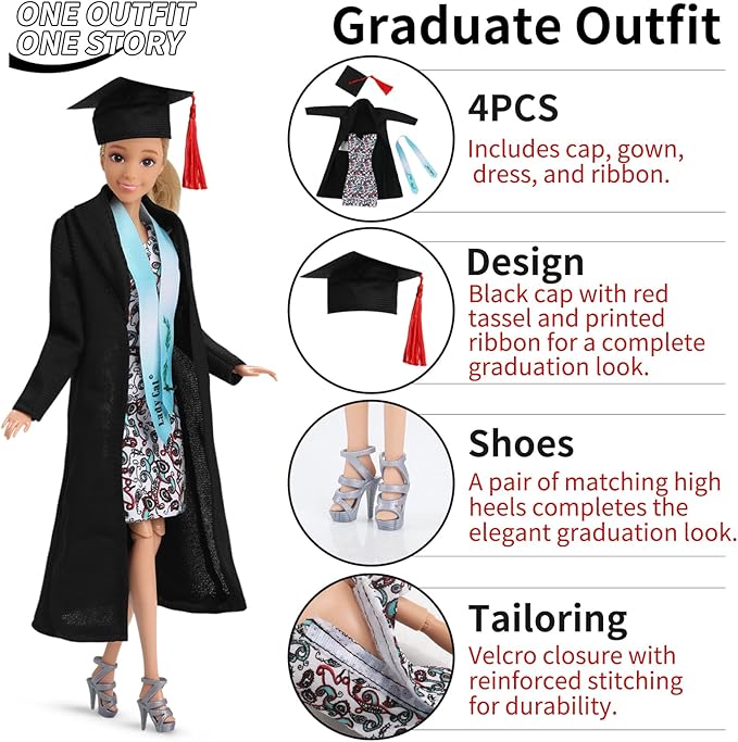 11.5 inch Themed Doll Clothes & Accessories – Educational Role Play Gift Set for Girls with 5 Outfits (Christmas, Wedding, Graduation, Mermaid, Ballet), 1 Puppy, 5 Shoes & 3 Headbands (No Doll)