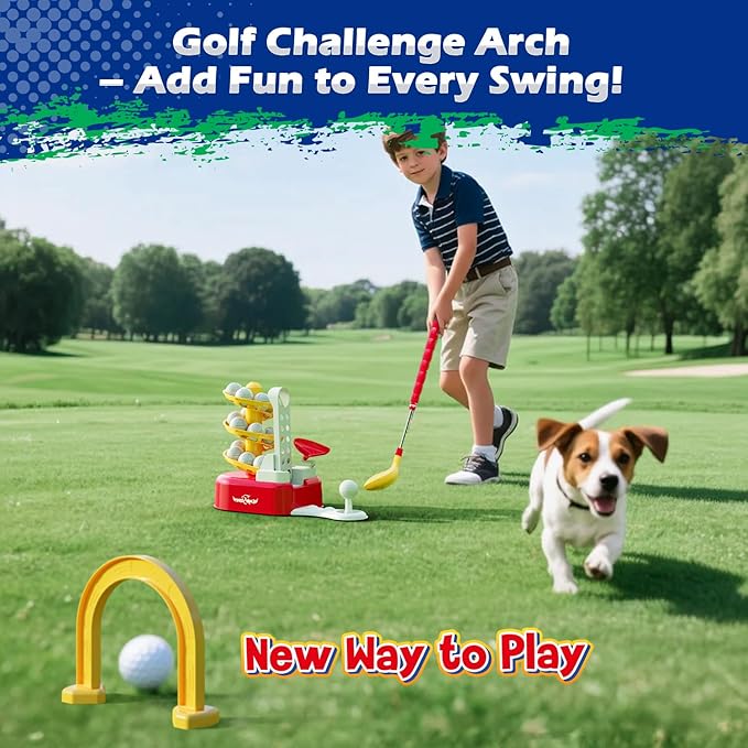 EagleStone Toddler Golf Set with Foot Pedal Launcher, Kids Golf Toy for Ages 3-8, Includes Adjustable Golf Club, 15 Balls & Golf Cart, Indoor&Outdoor Sports Gift for Boys and Girls