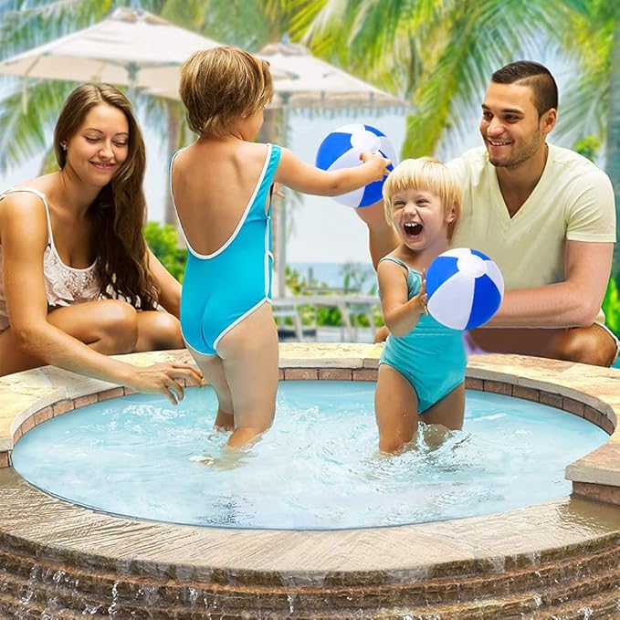 ArtCreativity Blue & White Beach Balls for Kids, Pack of 12, Inflatable Summer Toys for Boys and Girls, Decorations for Hawaiian, Beach, and Pool Party, Beach Ball Party Favors