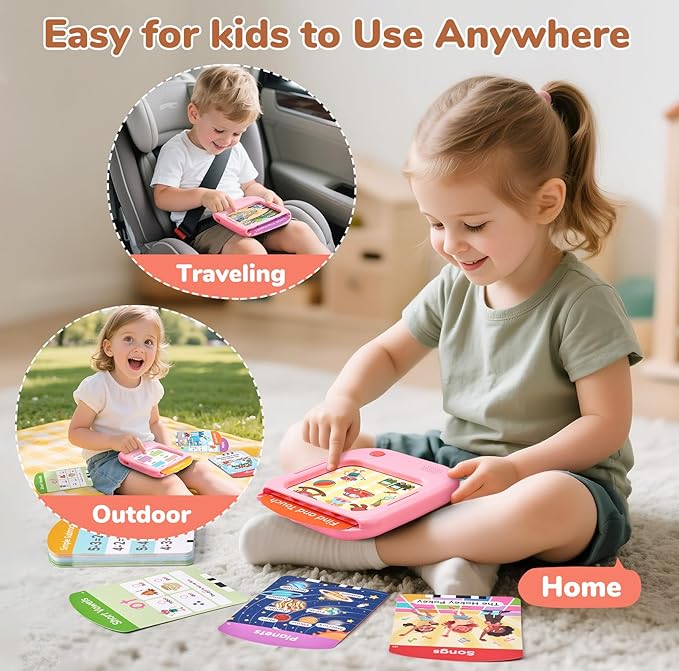 JoyCat Kids Learning Tablet, 156 Pages Tap-to-Read Flash Cards with 20 Interactive Games, Montessori Toy for Alphabet, Phonics, Words, Simple Math & Songs, Birthday Gifts for 2-6 Years Old