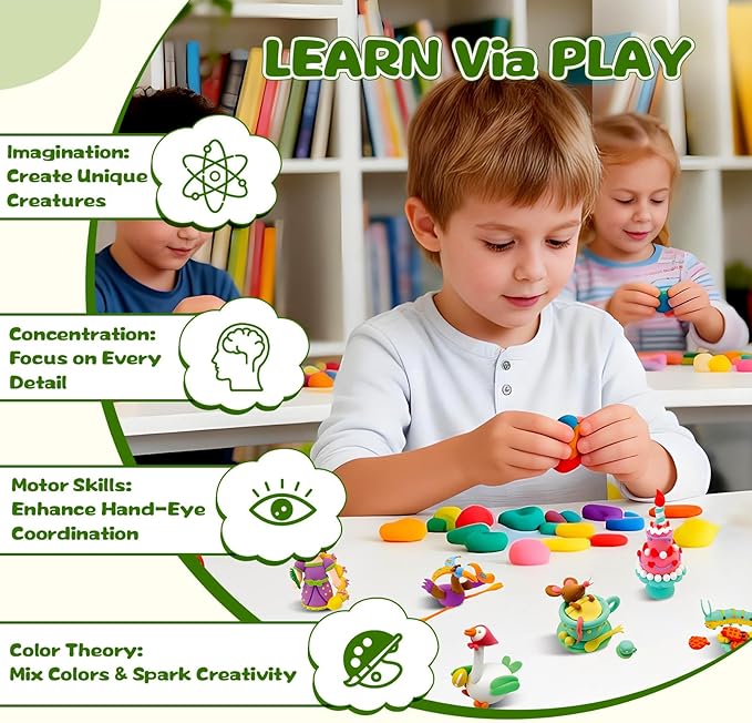 Air Dry Clay Kit for Kids Clay Craft Kits Tale Theme Story Figures 12Box Modeling Clay Set w/Tool&Tutorials,Ultra Soft Non-Sticky Bulk Craft Supplies for Classroom,Birthday,Party,Back to School Gifts