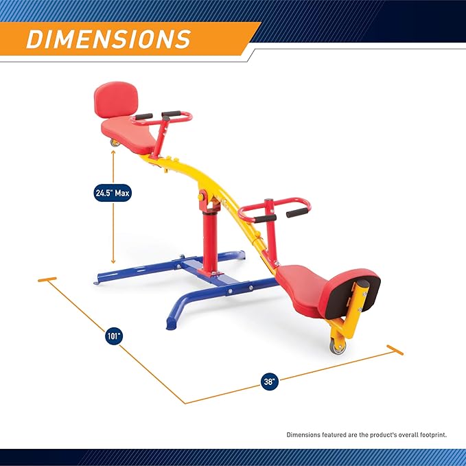 gym dandy Spinning Teeter Totter - Impact Absorbing Kids Playground Equipment - 360 Degree Rotation, Red, Yellow & Blue, 99 Inch, (TT360)