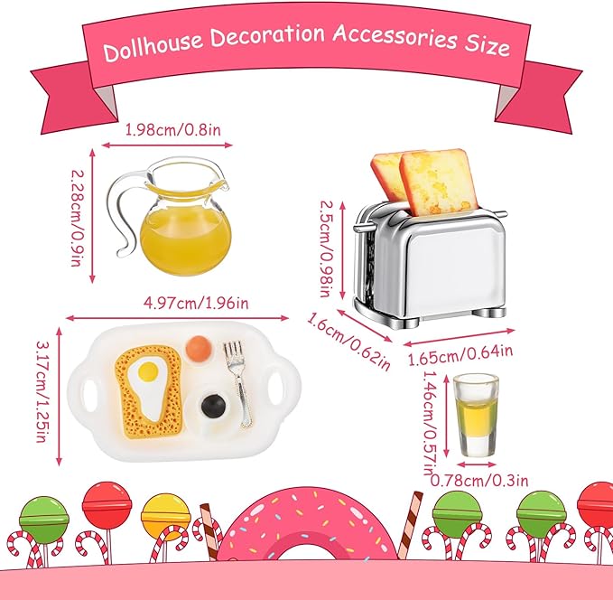 Miniature Food Set, Scene Breakfast Set Mini Kitchen Accessories, 1:12/1:6 Miniature Dollhouse Accessories, Doll House Décor for DIY Birthday Gift