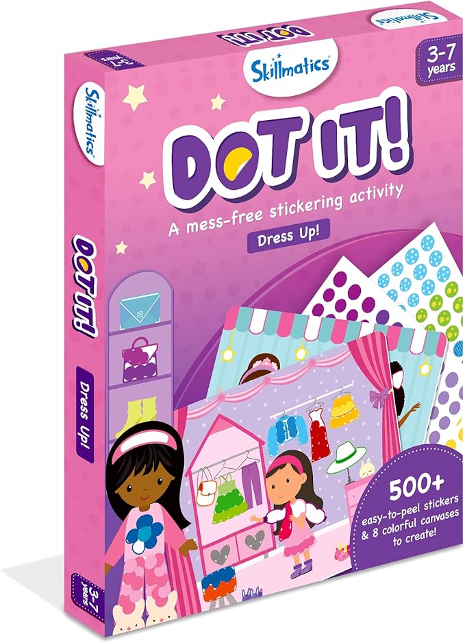 Skillmatics Dot It Sticker Art - Dress Up, Mess-Free Fun for Kids, 500+ Stickers, Craft Kits, DIY Scrapbooking Activity, Travel Toys, Gifts for Boys & Girls Ages 3, 4, 5, 6, 7