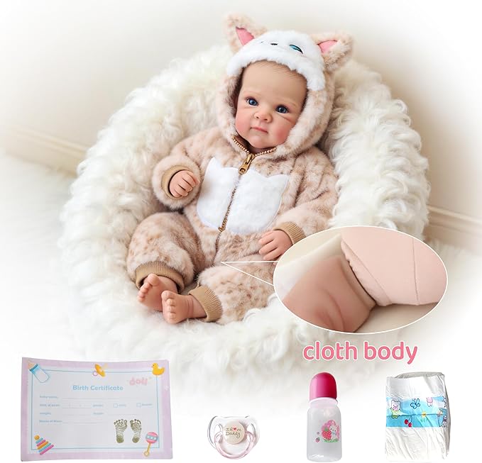 FOCKOF Realistic Reborn Baby Dolls-18 Inch Realistic Baby Doll Girls Soft Cloth Body Reborn Baby with Gift Box for Kids Age 3+