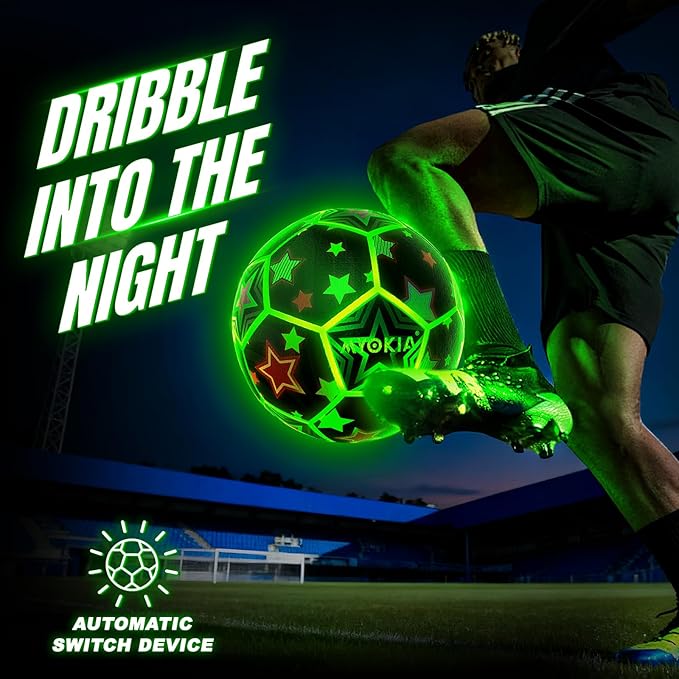 Light Up Soccer Ball Glow in The Dark Size 5 Indoor&Outdoor Sports Gifts Birthday Ideas for 3-15+ Boys, Girls, Teens with Pump & USB Cable, Tri-Color (Red, Green, Blue)，Outdoor Night Games
