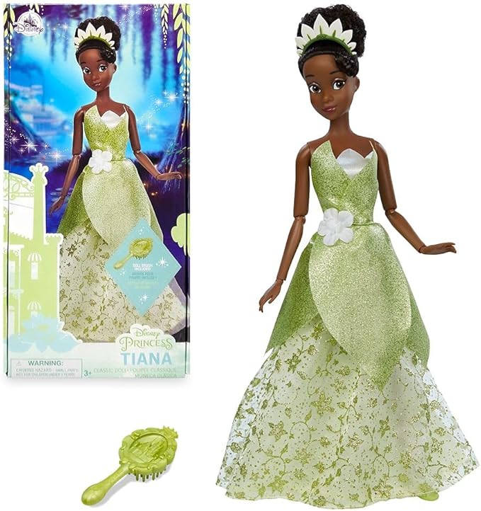 Disney Store Official Princess Classic Doll (Tiana from The Princess and The Frog), 11 Inches, Includes Brush with Molded Details, Posable Toy in Classic Outfit - Disney Princess Toys