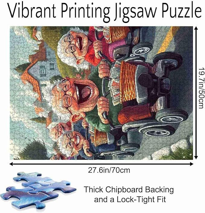 Old Friends Dating Together 1000 Piece Jigsaw Puzzles for Adults Old Man Riding Bike Painting Jigsaw Puzzle Happiness Elder 1000 Pieces Puzzles Game Home Wall Decor DIY Craft Puzzle Art Gift(Colorful)