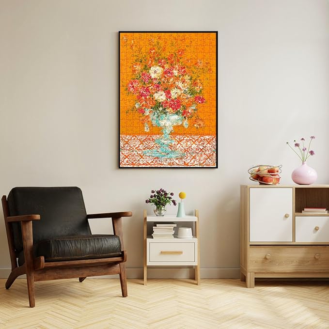Puzzles for Adults 500 Pieces, Jigsaw Puzzle for Adults, Fun Challenging Family Puzzle, Orange Floral Oil Painting Puzzles Game, Interlock Perfectly No Dust, Gifts for Easter Parents