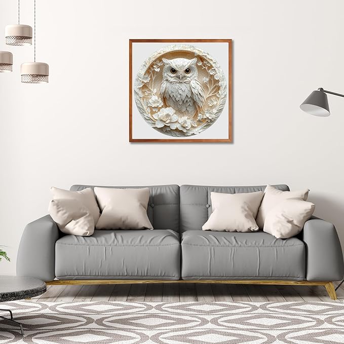 Owl Jigsaw Puzzles for Adults 1000 Pieces - Round Puzzle with 3D Stereo Visual Effect, Paper White Bird Animal Puzzles with Letters on Back, Challenging Hard Difficult Art Puzzle as Home Decor