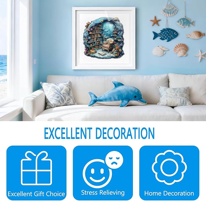 Wooden Puzzles for Adults, Undersea Book House Wooden Jigsaw Puzzle for Adults, Unique Shape Wood Puzzles Adult, Presents for Women and Men, Wall Art Home Decor(S -8.5 * 8.4in-100 pcs)