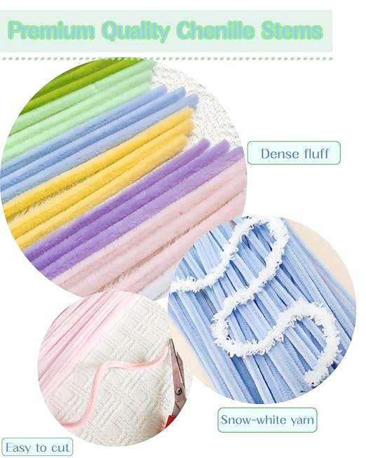 YYUENGTAK 350 Pcs Pipe Cleaners Flower kit（Macarons） with tutoria,Fluffy Yarn,Green Floral Wires,Gardening Tape,100 Stamens，Pipe Cleaners Craft,Chenille Stems for DIY Art Projects Creative Gift Decor