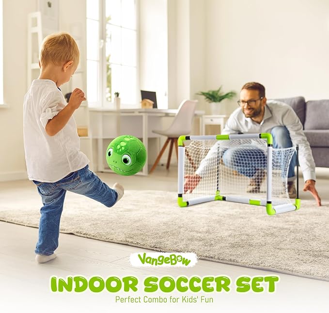 Toddler Toy Soccer Goals for Backyard Indoor with Soft Plush Dinosaur Ball, Mini Soccer Nets and Ball Set for Kids(Pump Include)