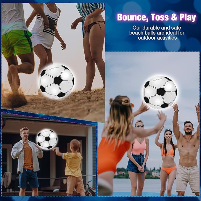 Zhanmai 10 Pcs Inflatable Soccer Balls, Glow in the Dark Beach Balls Bouncing Sports Light up Swimming Pool Toys for Soccer Birthday Party Decorations Favors