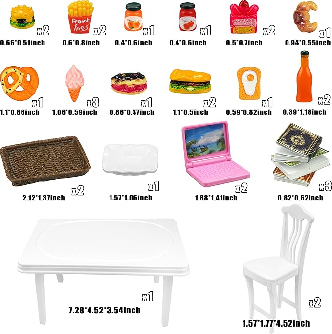 30 Pcs Miniature Food Drinks Laptop Computer Books Toys Dollhouse Miniature Furniture Plastic Table Fits Accessories Scale Dollhouse Playsets Girl Mini Drink Food Party