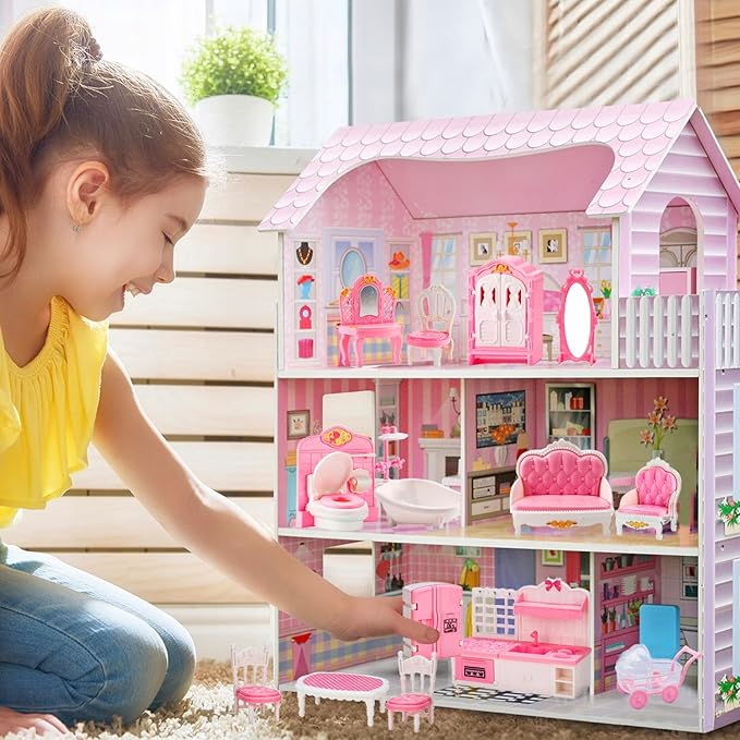 75 Pcs Dollhouse Furniture Set Accessories,Small Dollhouse Miniature Pretend Play Family Toys Gift,Toddler Boy Girl Kid 3Y+ Mini Bedroom/Livingroom/Bathroom/Kitchen/Infant Room Kit