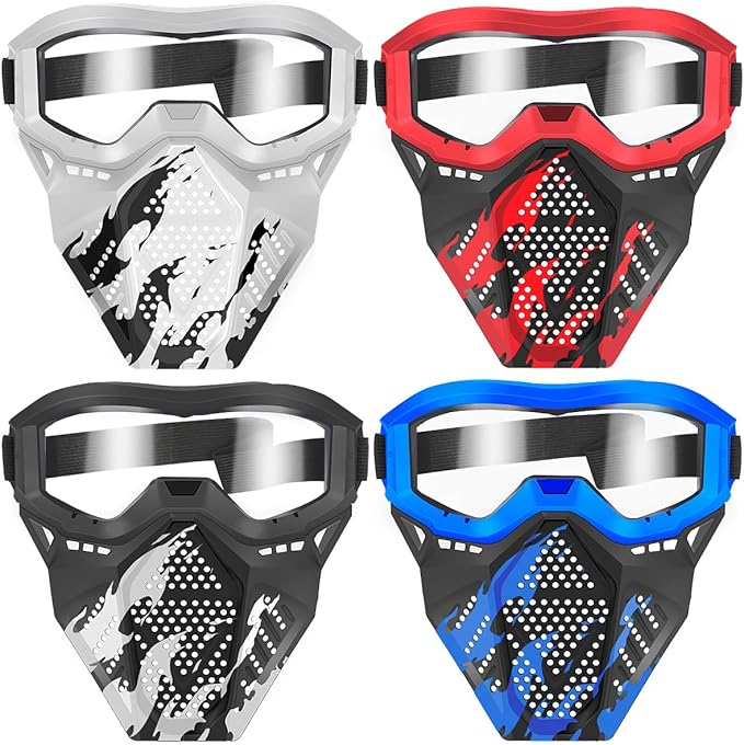 POKONBOY 4 Pack Tactical Mask for Kids, Safety Goggles Compatible with Nerf Rival, Apollo, Zeus, Khaos, Atlas, & Artemis Blasters Age 8+ Years Old