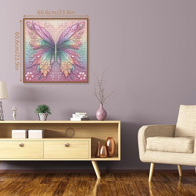 Fantasy Crystal Butterfly Puzzles for Adults 1000 Pieces, Beautiful Jewels of The Fluttering Wings Jigsaw Puzzle, Colorful Wings Flower Puzzles as Home Decor