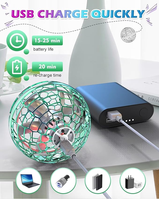 ATHLERIA Green Magic Flying Orb Ball with Lights,Cool Stuff Gadgets Christmas Birthday Gift Ideas for Boy Girl Teen 6 7 8 9 10+ Year,Indoor Outside Hover Boomerang Mini Drones