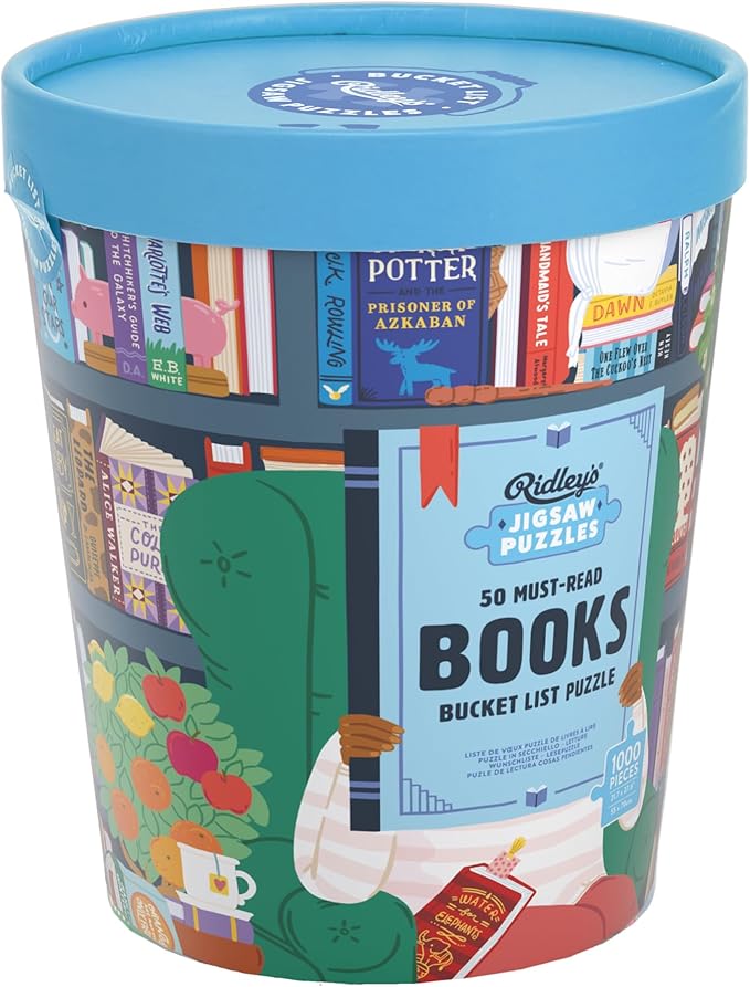 Ridley's: 50 Must-Read Books Bucket List 1000-Piece Puzzle - Unique Art Style for Book Lovers - Library or Office Décor After Completion