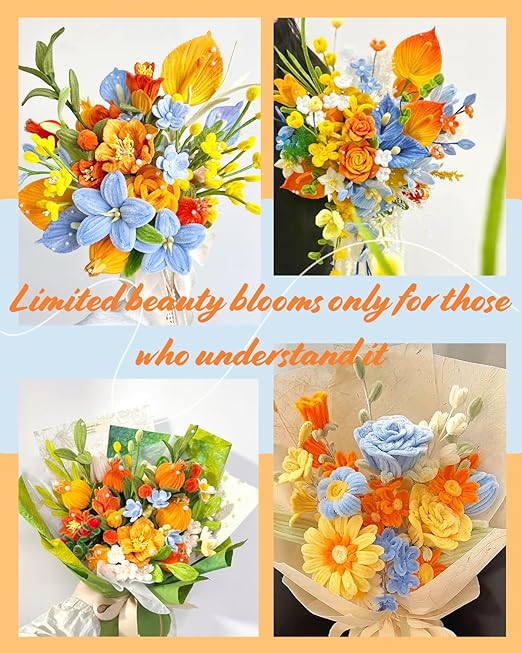 YYUENGTAK 350 Pcs (7 Colors) Pipe Cleaners Flower kit with tutoria,Fluffy Yarn,Green Floral Wires,Gardening Tape,Stamen(2 Colors)，Pipe Cleaners Craft,Chenille Stems for DIY Art Projects Creative Gift