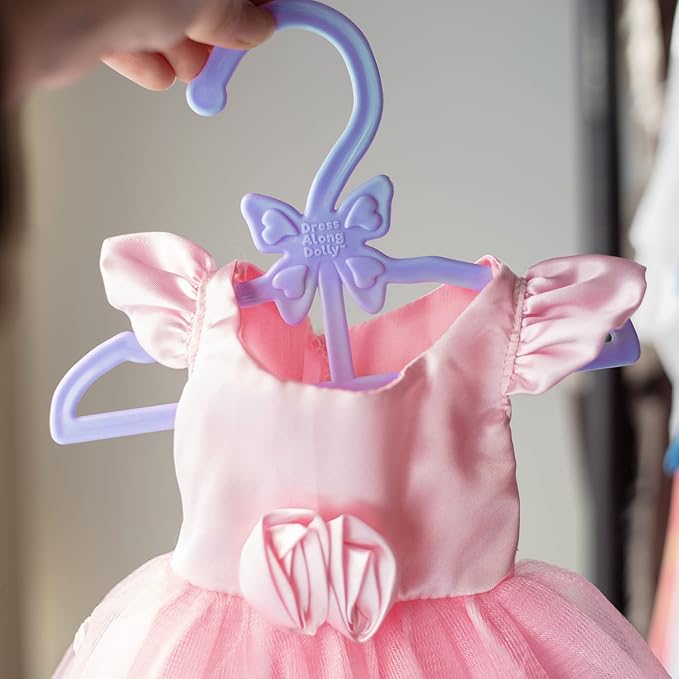 Dress Along Dolly Purple Full-Outfit Hanger 24pk for American 18" Doll Clothes- Hold Your Tops & Bottoms Together Including Dresses, Pants, Shirts, Skirts, & Accessories- Perfect Girl Gift Set