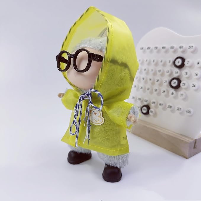 17cm Doll Clothes Set, Stylish Yellow Raincoat Doll Outfits with Black Shoes, Black Glasses (No Dolls)