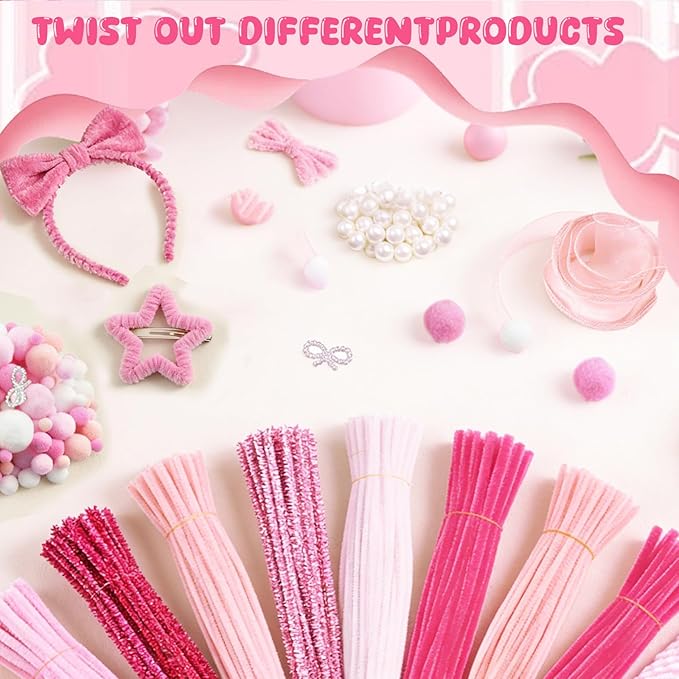 X Hot Popcorn 721 Pcs Pipe Cleaners Pink Pipe Cleaners Craft Chenille Stems Craft Supplies for Making Flowers Mother’s Day Wedding Decorations DIY Art Supplies