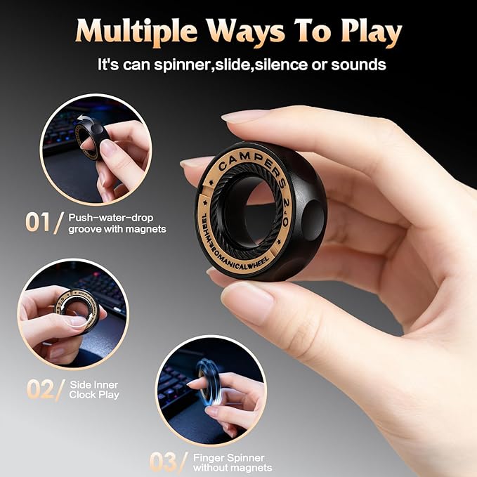 Upgrade Fidget Spinner for Stress Relief,Magnetic Fidget Spinner Rings with Relax Sounds,Stainless Steel Ring Toy Stress Anxiety EDC Relief Slider Tool, Gifts for Adults