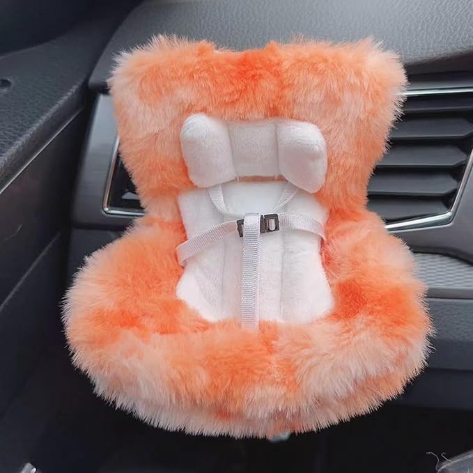 Doll Car Seat for 3–8 inch Figures, Fits Character Plushes, Blind Box Dolls & Vinyl Collectibles, Includes Air Vent Clip & Desktop Stand, Cute Car Ornament for Collectors (Orange Ombre)