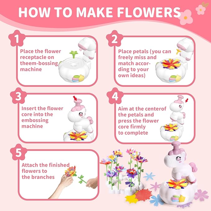 RISUNTOY Flower Craft Kits, Arts and Crafts for Kids 4-12, DIY Fabric Bouquet Making Set, Fun Art Supplies & Activities, Best Birthday Christmas Gifts for Girls Boys