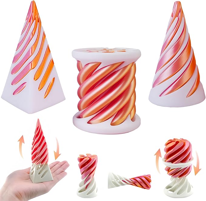3 Packs Spiral Cone Fidget Toy,Impossible Cone Impossible Pyramid Passthrough Toy,3D Printed Spiral Cone Fidget Toy,Mini Vortex Thread Illusion Desktop Deco Souvenir Gift for Anxiety Relaxing