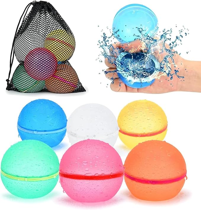 98K Reusable Water Balloons 6 Pcs with Mesh Bag, Pool Beach water Toys for Boys and Girls, Outdoor Summer Toys for Kids Ages 3-12