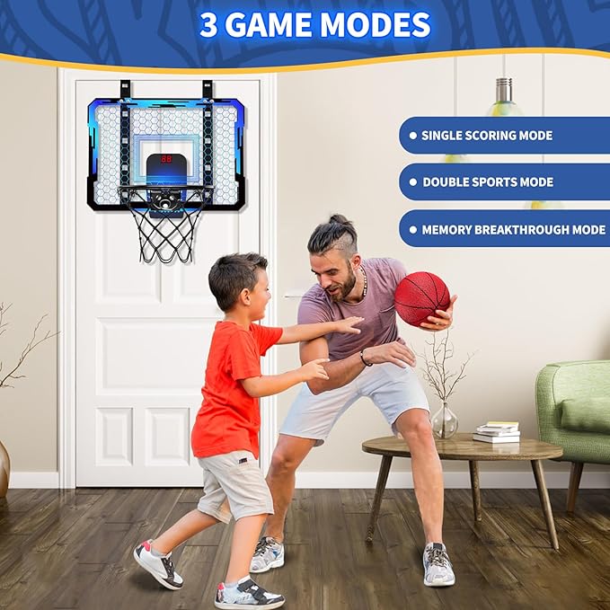 QDRAGON Mini Basketball Hoop, Over The Door Indoor, with 3 Balls/Inflator/Breakaway Rim, Basketball Toy Gifts for Kids and Adults, Suit for Bedroom/Office/Outdoor