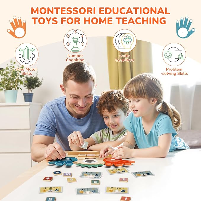Finger Counting Math Toy for Kids 3-5, Montessori Monster Math Toy with Number Blocks, Hands-On Addition & Subtraction Learning Toy, Educational Birthday Gift for Toddlers