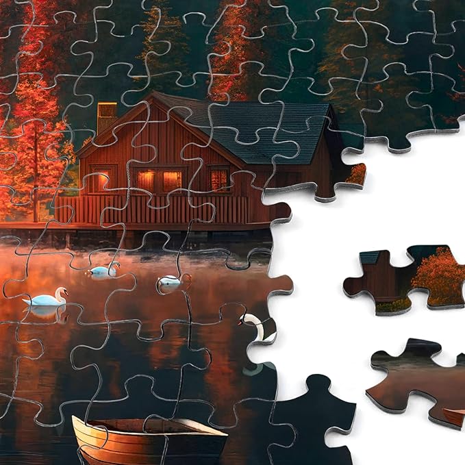 1000 Pieces Puzzle for Adults, Rocorose Lakeside Evening Sunset Scenery Cabin Jigsaw Puzzle, Nature Landscape Challenging Family Puzzle Gift Perfect for Game Nights
