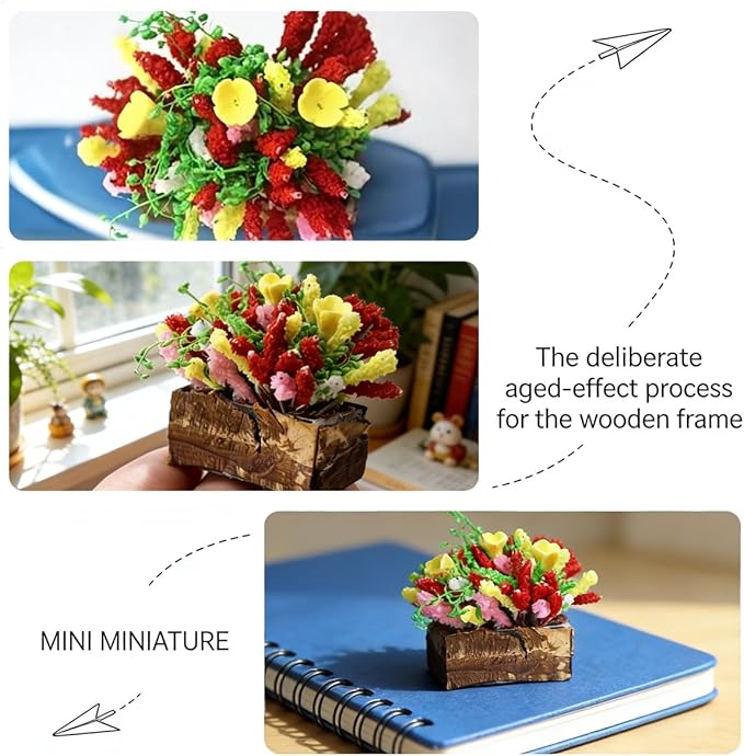 1:12 Miniature Flower Pots, Dollhouse Greenery Decorations, Tiny Artificial Bonsai Models - Realistic Faux Plants for Mini - House Gardens, Home & Office Decor (MiniFlowerPot)