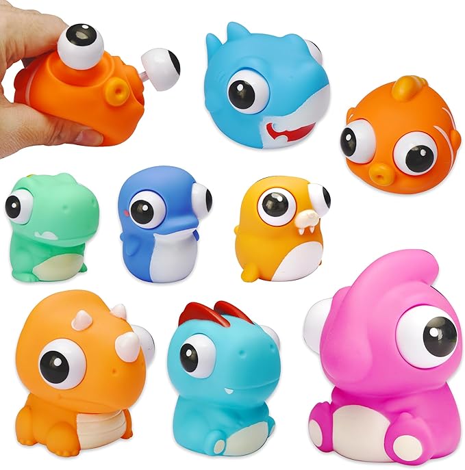 8 Pcs Animal Squeeze Toys with Pop Out Eyes Eye Popping Stress Relief Toy Balls Fun Fidget Gagdets for Kids Birthday Party Favors