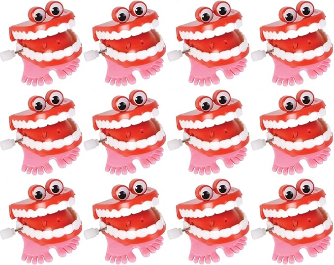 Wind Up Chatter Teeth with Eyes | 12 Pack | 1.75 inch Chattering Walking Toys