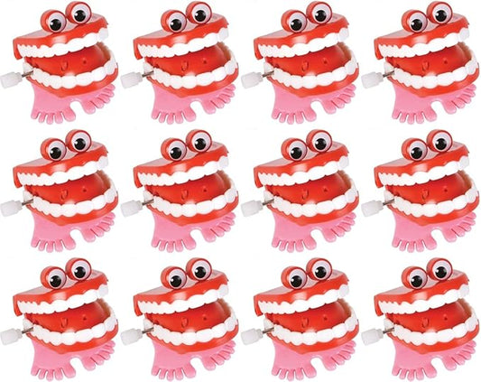 Wind Up Chatter Teeth with Eyes | 12 Pack | 1.75 inch Chattering Walking Toys
