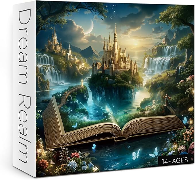 Fantasy Books Castle Puzzles for Adults 1000 Pieces Nature, Magic Pretty Landscape Butterfly Art Jigsaw Puzzles, Beautiful Flower Lake Scenic Puzzle