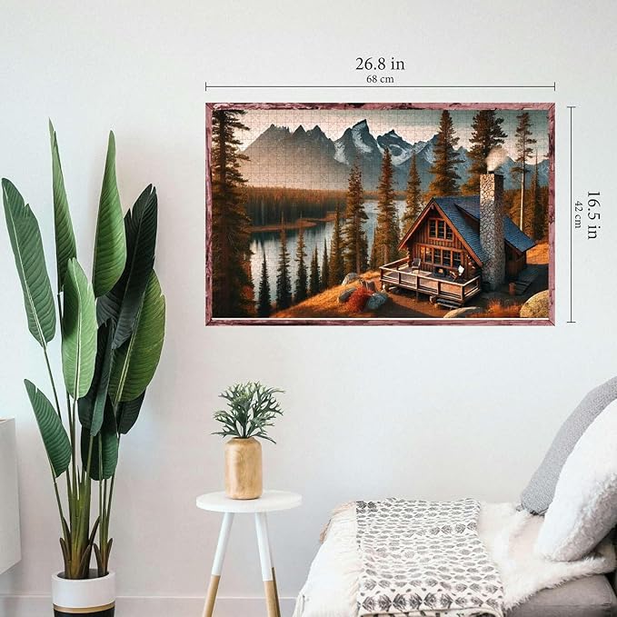 Jigsaw Puzzles for Adults 1000 Pieces - Colorful with Large Poster - Letters on Back - AI Art - Rompecabezas para Adultos - Gifts for Adult Couples Teens (Cozy Mountain Cabin)
