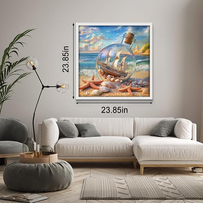 Beach Puzzles for Adults 1000 Pieces, Seashells Jar Sailboat Art Jigsaw Puzzles, Summer Ocean Starfish Puzzle as Home Wall Art
