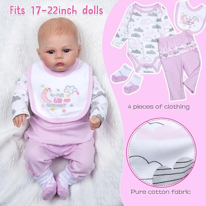 12 Pcs Reborn Baby Doll Clothes Girl Outfit Accessories with Backpack for 17-22 Inch Reborn Doll Newborn Baby Clothes with Backpack