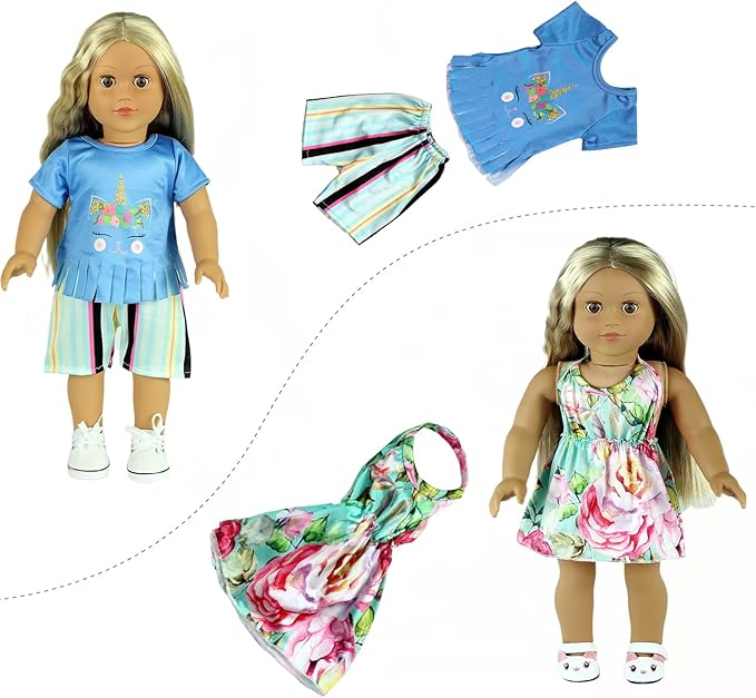 ReeRaa 20 pcs Clothing for Dolls 18 inch Doll Clothes and Accessories for American 18 inch Girl Doll Clothes Gift Including 10 Complete Sets of Clothing