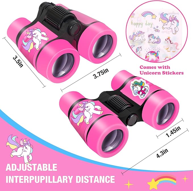 Binoculars for Kids with Unicorn Stickers Girls Gifts for Age 3, 4, 5, 6, 7, 8, 9 + Years Old Boys Girls, Kids Binoculars Outdoor Toys for Sports and Outside Play, Bird Watching (Unicorn)
