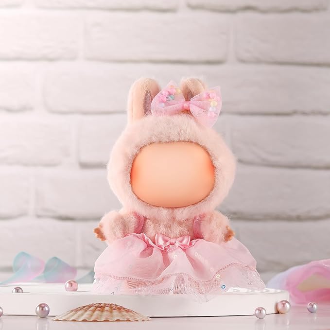 Doll Clothes for Labubu 17cm Have a Seat & Exciting Macaron & Big into Energy Series Dolls, Adorable Chic Dress Set for 17cm Dolls Accessories (Pink Gauze Skirt + Hairband)