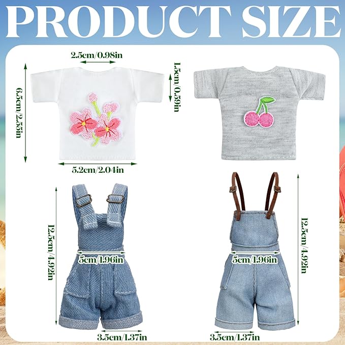 Bencailor 8 Pieces Summer Doll Clothes for 11.5 Inch Doll Accessories Sweaters Denim Pant Regular Outfit Clothing for Girls(T Shirt and Suspender Trousers)