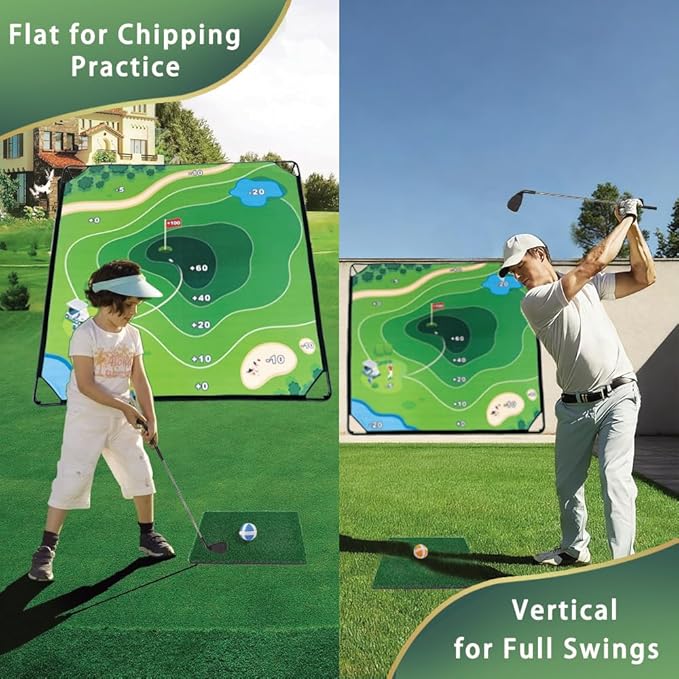 71 X 71 in Golf Chipping Game with Large Hitting Mat, 20 Sticky Balls, 1 Scoreboard, 2 Adjustable Golf Clubs, 1 Storage Bag, Portable and Easy-to-Setup Yard Shooting Range Game for Adults Kids
