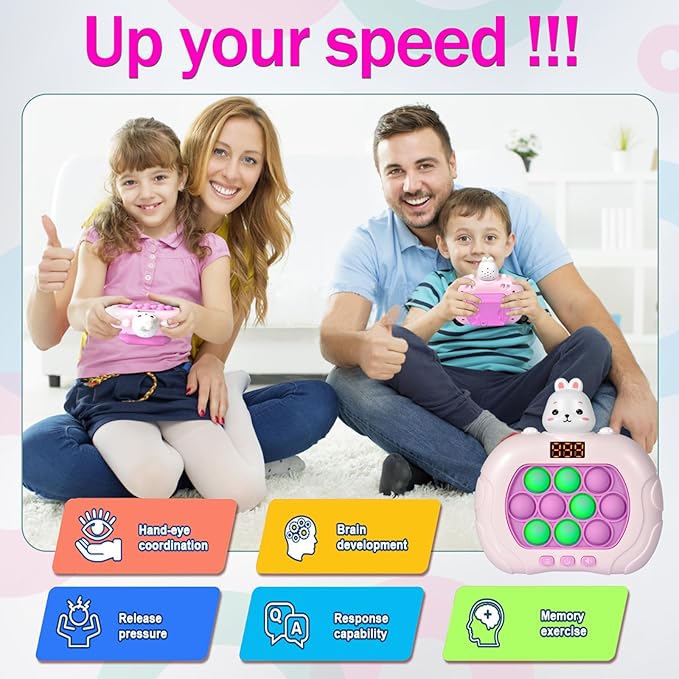 Blackma Fast Push Pop Game - Light Up Fidget Toy for Kids, Handheld Sensory Puzzle Game, Easter Christmas Birthday Gifts for 3-12 Year Old Boys & Girls (Rabbit)